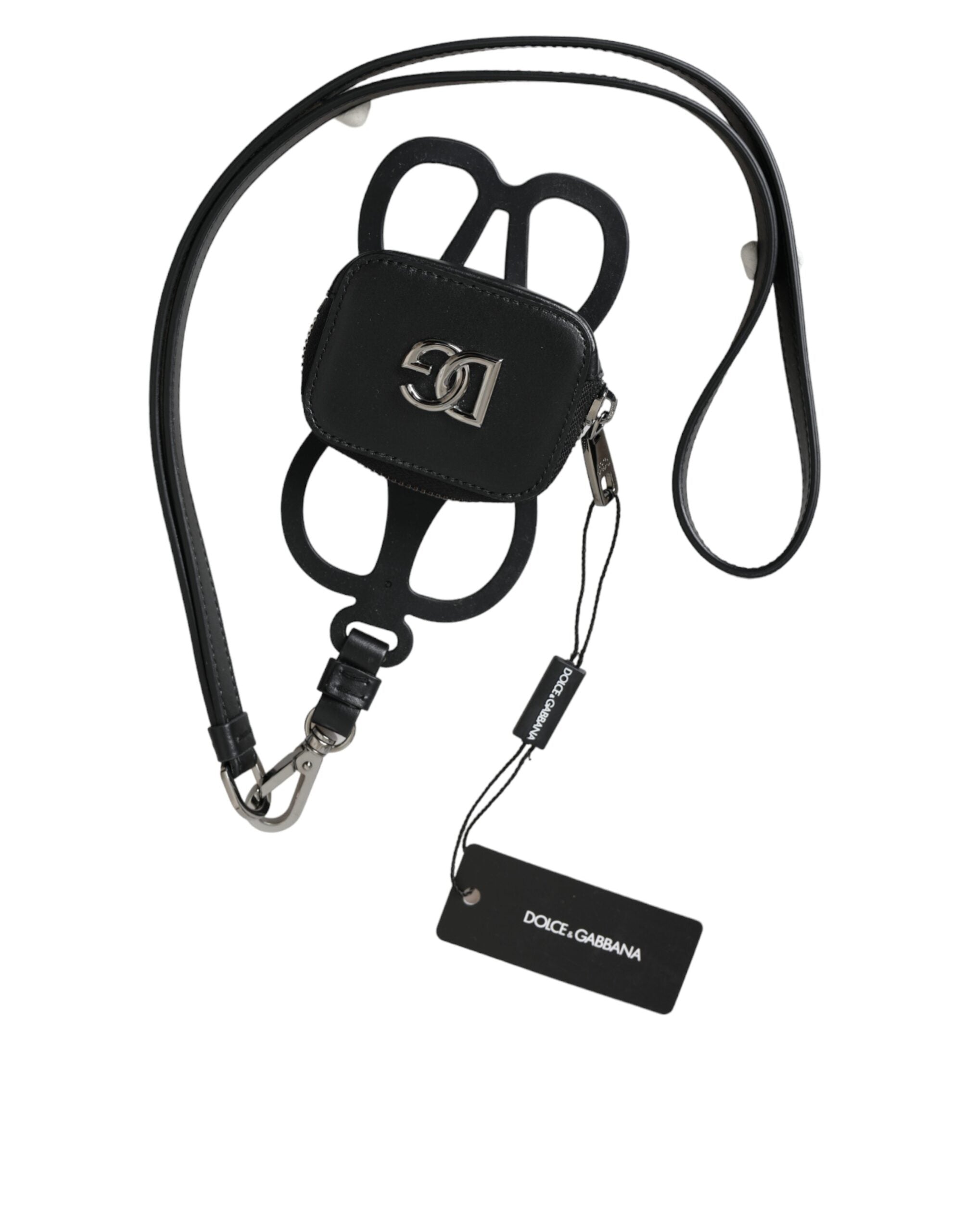 Dolce & Gabbana Black Calfskin Leather DG Logo Coin Purse Lanyard Wallet -   -  Dolce & Gabbana.