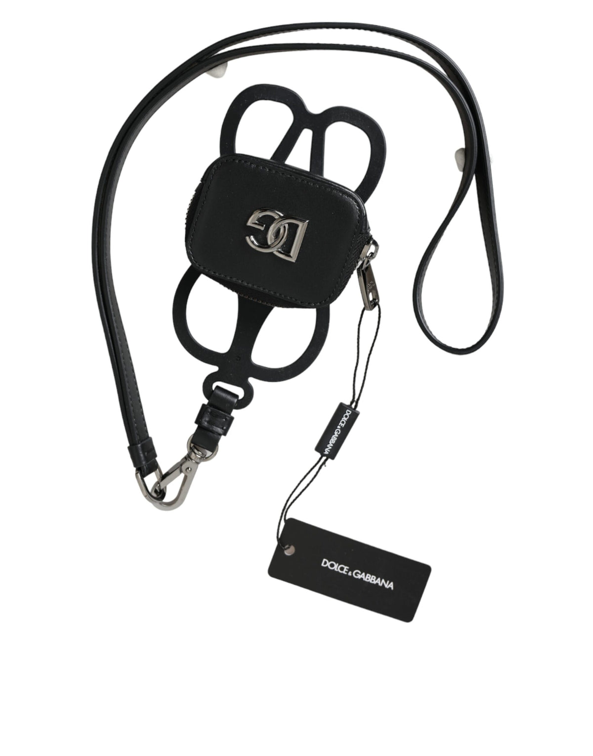 Dolce & Gabbana Black Calfskin Leather DG Logo Coin Purse Lanyard Wallet -   -  Dolce & Gabbana.