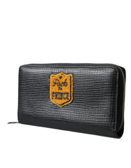 Dolce & Gabbana Black Leather Logo Patch Zip Around Continental Wallet -  Wallets for Men -  Dolce & Gabbana.
