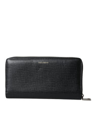 Dolce & Gabbana Black Leather Logo Patch Zip Around Continental Wallet -  Wallets for Men -  Dolce & Gabbana.