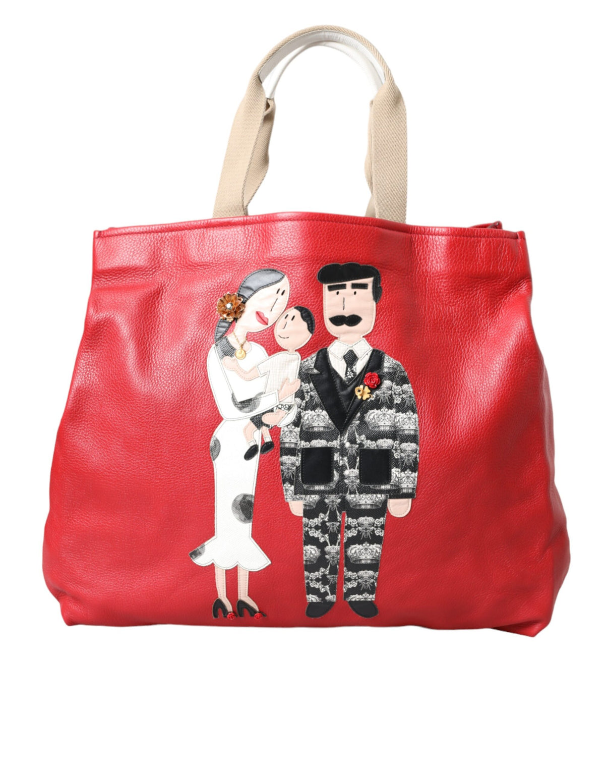 Dolce & Gabbana Red Leather #DGFamily Patch Shopping Tote Bag -  Luxury Shopper Bag for Women -  Dolce & Gabbana.