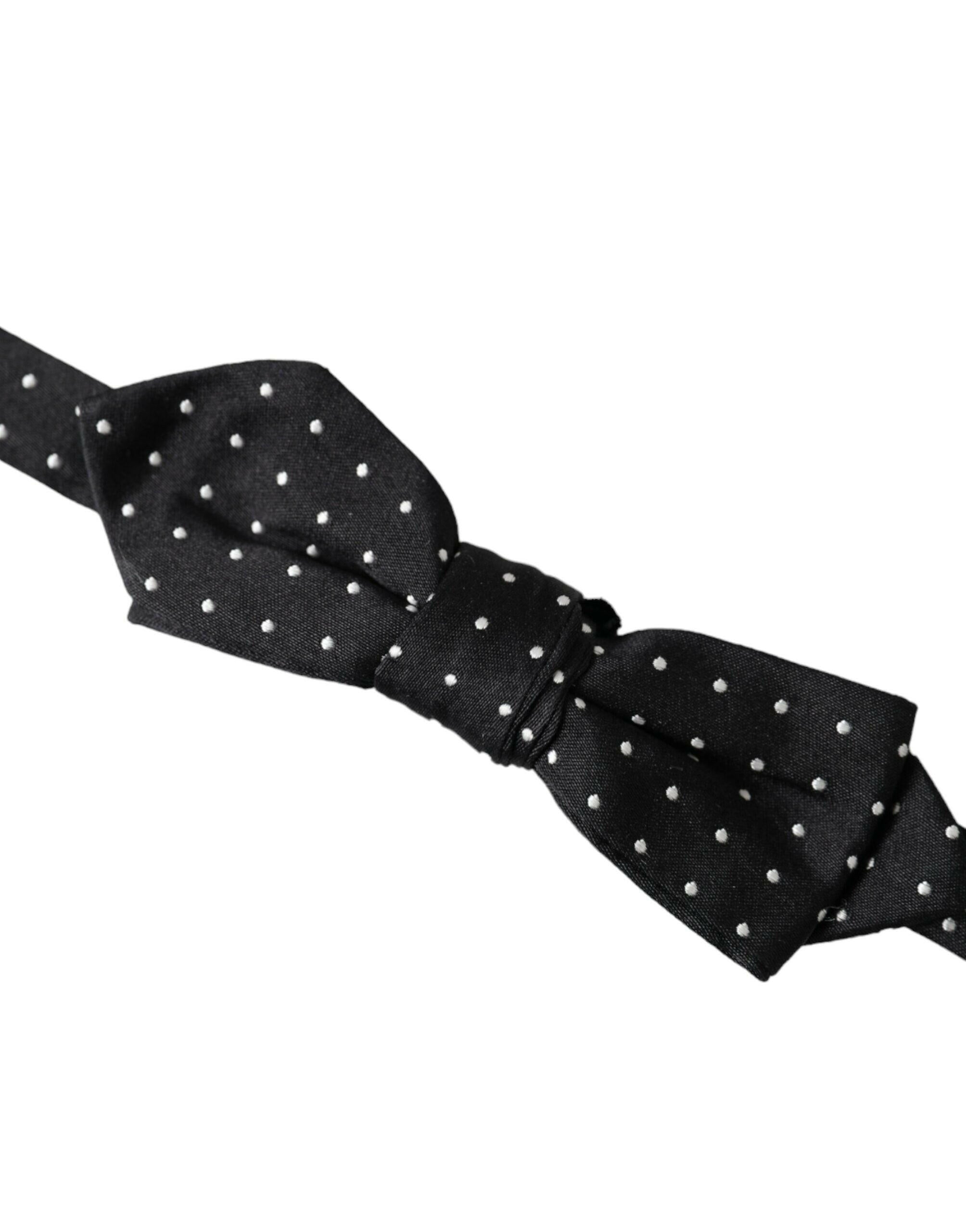 Dolce & Gabbana Black Silk Polka Dot Adjustable Neck Men Papillon Bow Tie -  Neckties, Men -  Dolce & Gabbana. Dolce & Gabbana Black Silk Polka Dot Adjustable Neck Men Papillon Bow Tie -  Neckties, Men -  Dolce & Gabbana.