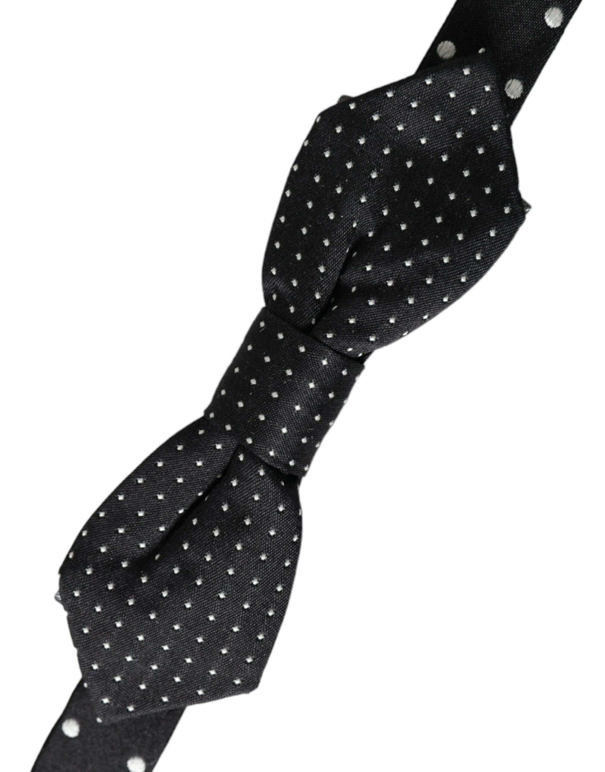 Dolce & Gabbana Black Silk Polka Dot Adjustable Neck Men Papillon Bow Tie -  Neckties, Men -  Dolce & Gabbana. Dolce & Gabbana Black Silk Polka Dot Adjustable Neck Men Papillon Bow Tie -  Neckties, Men -  Dolce & Gabbana.