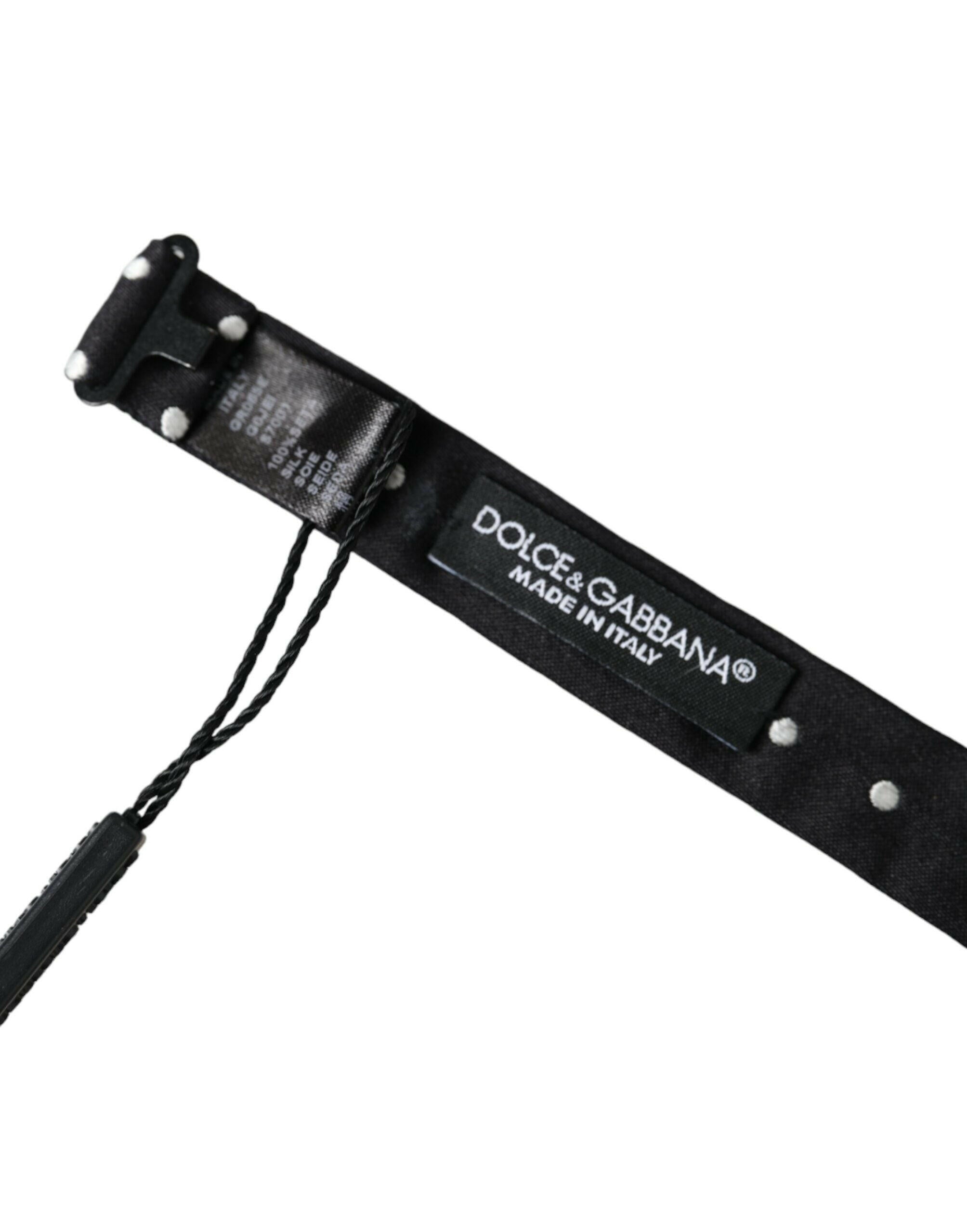 Dolce & Gabbana Black Silk Polka Dot Adjustable Neck Men Papillon Bow Tie -  Neckties, Men -  Dolce & Gabbana. Dolce & Gabbana Black Silk Polka Dot Adjustable Neck Men Papillon Bow Tie -  Neckties, Men -  Dolce & Gabbana.