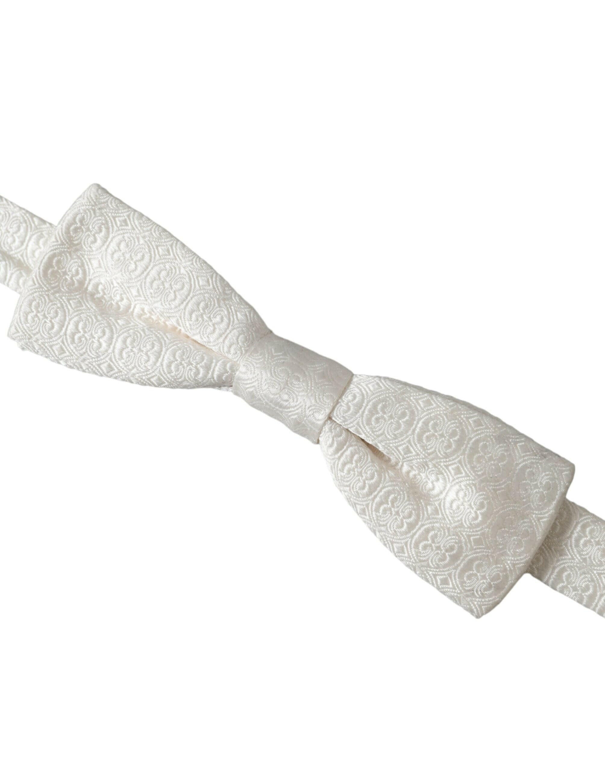 Dolce & Gabbana White Silk Patterned Adjustable Neck Men Papillon Bow Tie -  Neckties, Men -  Dolce & Gabbana. Dolce & Gabbana White Silk Patterned Adjustable Neck Men Papillon Bow Tie -  Neckties, Men -  Dolce & Gabbana.