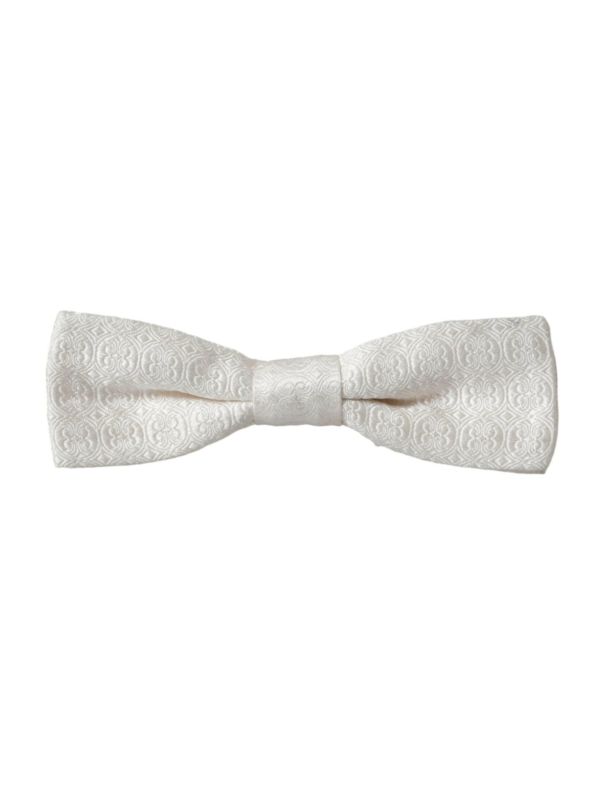 Dolce & Gabbana White Silk Patterned Adjustable Neck Men Papillon Bow Tie -  Neckties, Men -  Dolce & Gabbana. Dolce & Gabbana White Silk Patterned Adjustable Neck Men Papillon Bow Tie -  Neckties, Men -  Dolce & Gabbana.