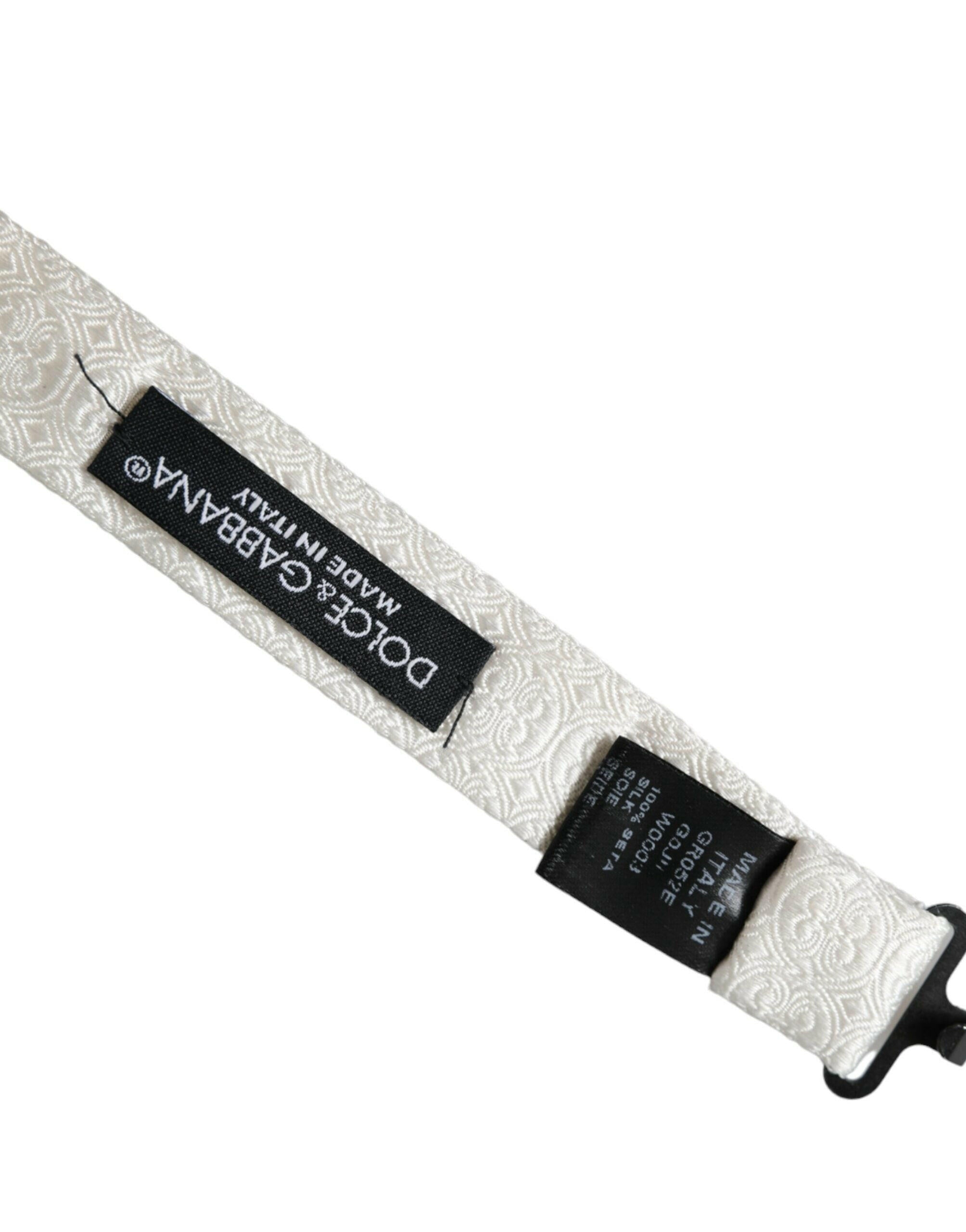 Dolce & Gabbana White Silk Patterned Adjustable Neck Men Papillon Bow Tie -  Neckties, Men -  Dolce & Gabbana. Dolce & Gabbana White Silk Patterned Adjustable Neck Men Papillon Bow Tie -  Neckties, Men -  Dolce & Gabbana.