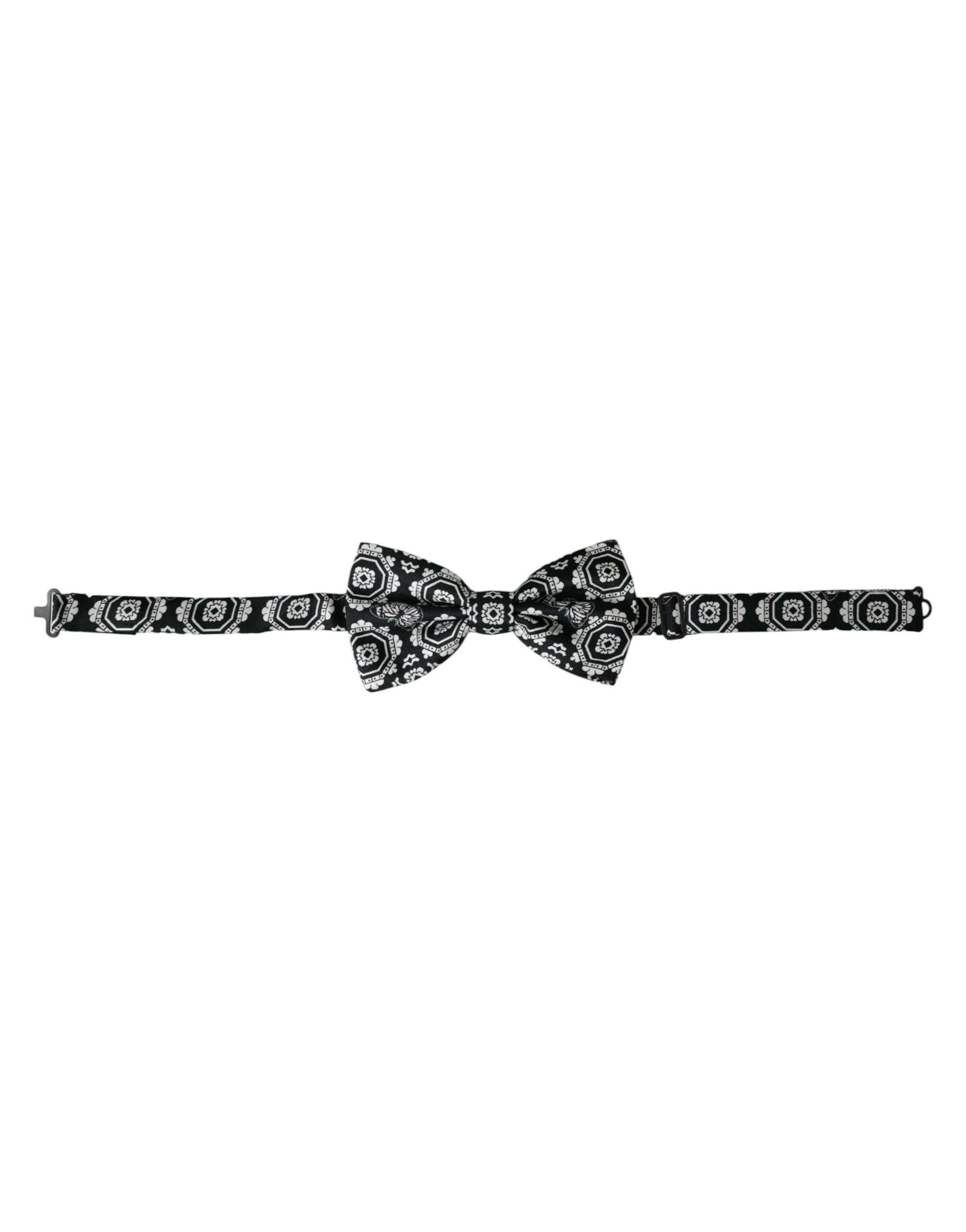 Dolce & Gabbana Black White Printed Adjustable Neck Men Bow Tie -  Neckties, Men -  Dolce & Gabbana.