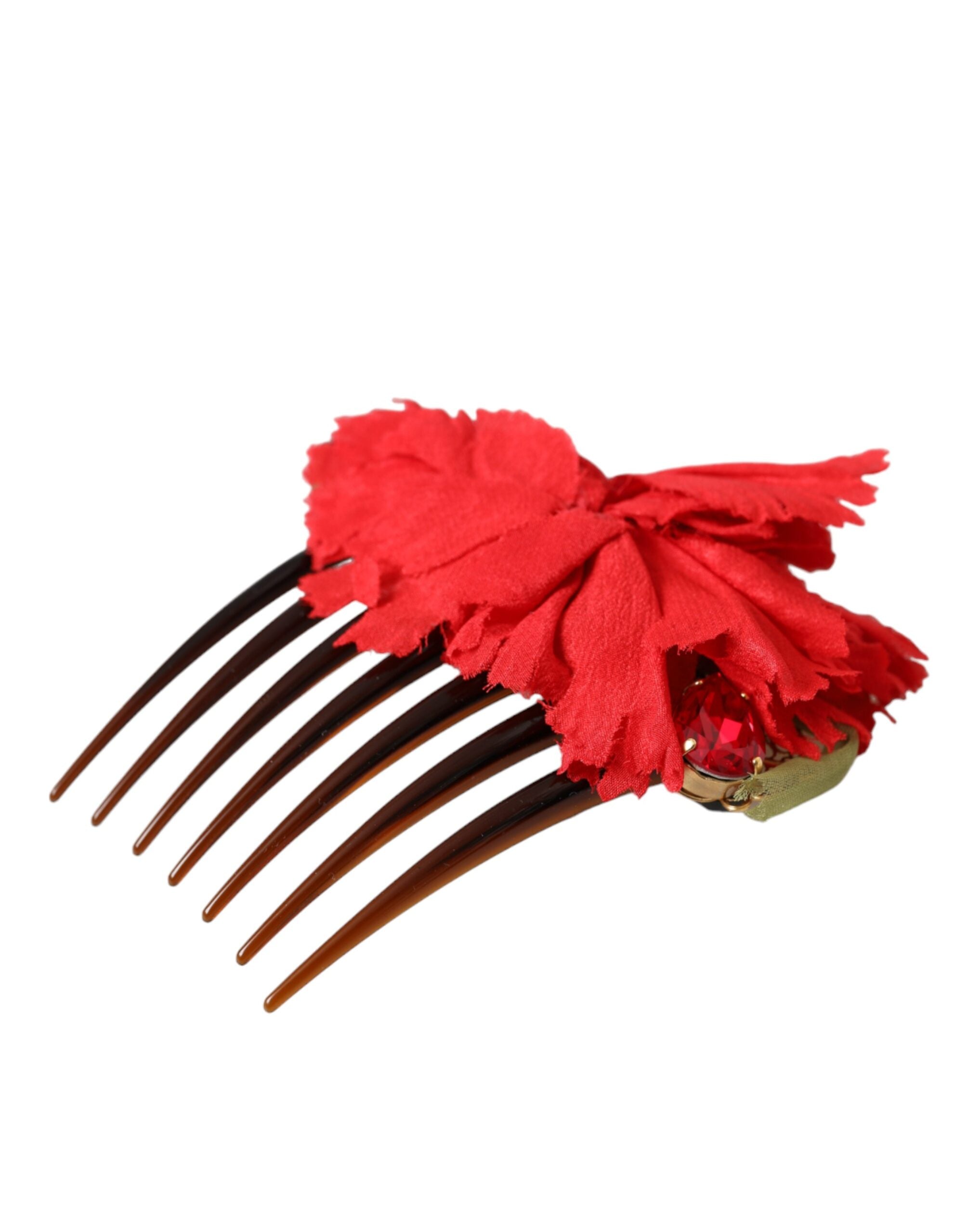Dolce & Gabbana Red Silk Floral Gold Brass Women Hair Comb -   -  Dolce & Gabbana. Dolce & Gabbana Red Silk Floral Gold Brass Women Hair Comb -   -  Dolce & Gabbana.