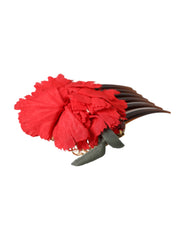 Dolce & Gabbana Red Silk Floral Gold Brass Women Hair Comb -   -  Dolce & Gabbana.