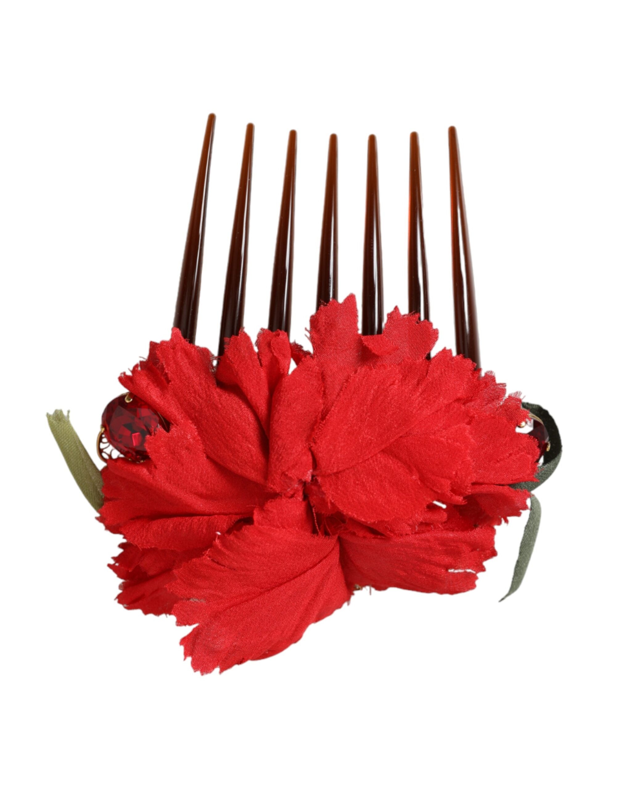Dolce & Gabbana Red Silk Floral Gold Brass Women Hair Comb -   -  Dolce & Gabbana. Dolce & Gabbana Red Silk Floral Gold Brass Women Hair Comb -   -  Dolce & Gabbana.