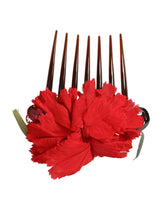 Dolce & Gabbana Red Silk Floral Gold Brass Women Hair Comb -   -  Dolce & Gabbana.