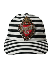 Dolce & Gabbana Black White Stripe Amore Heart Applique Baseball Hat -   -  Dolce & Gabbana.