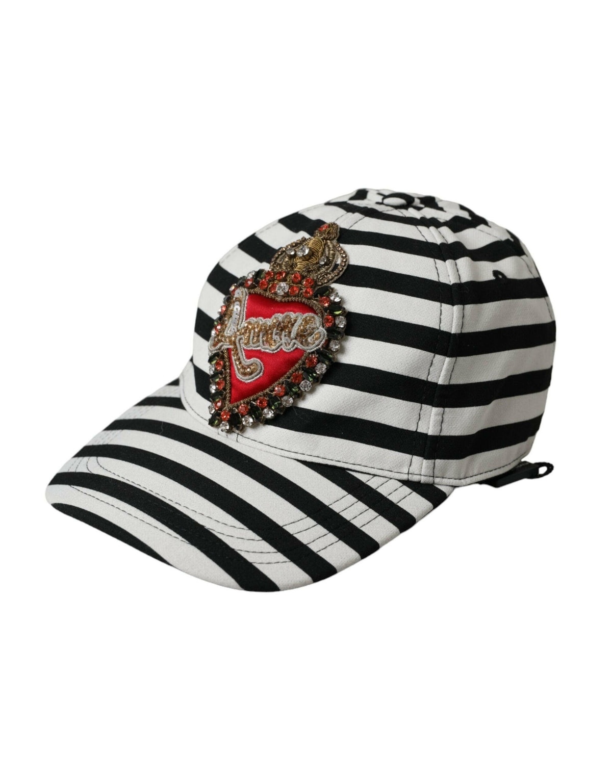 Dolce & Gabbana Black White Stripe Amore Heart Applique Baseball Hat -   -  Dolce & Gabbana.