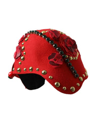 Dolce & Gabbana Red Crystal Gold Roses Brooch Embellished Hat -   -  Dolce & Gabbana.