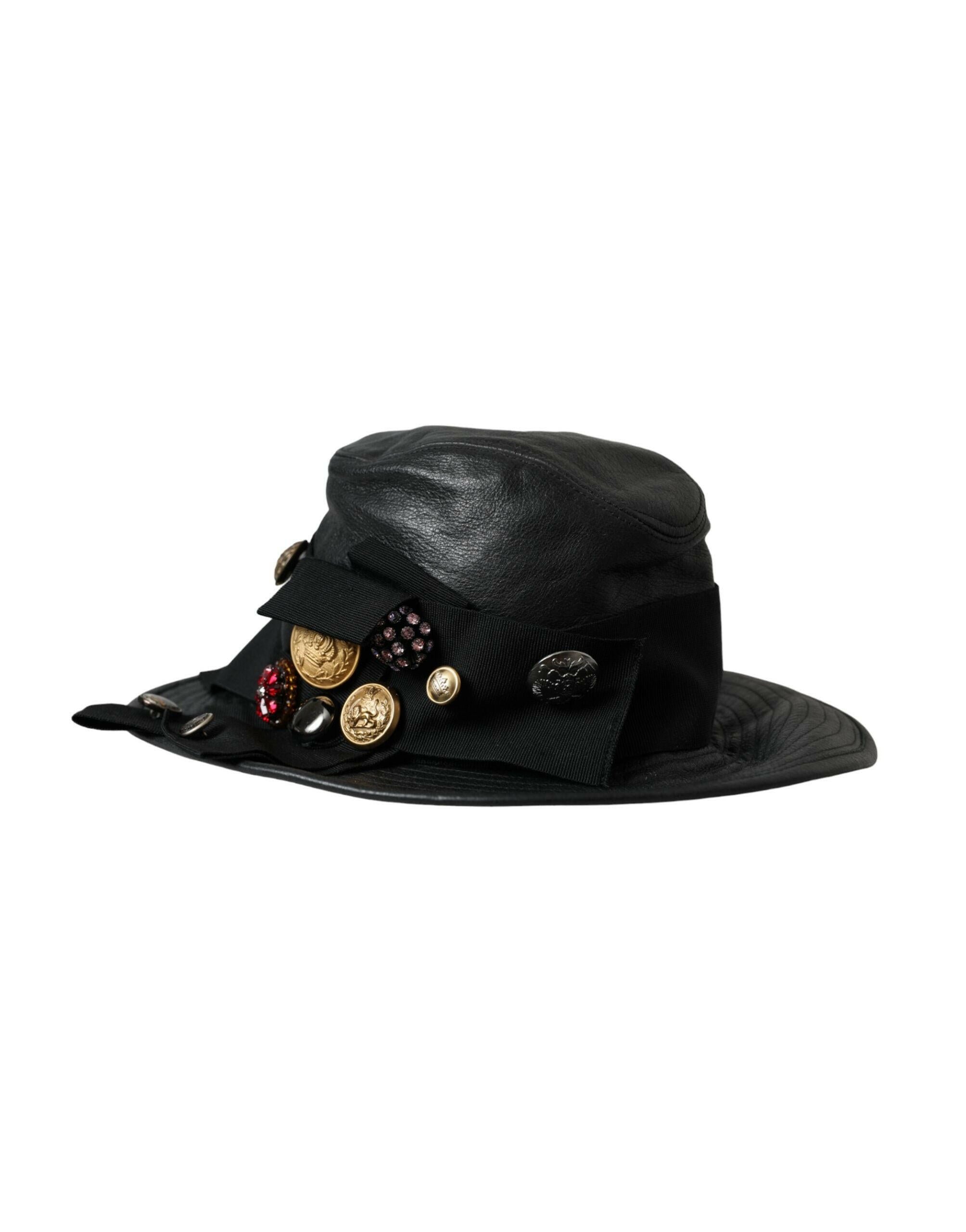 Dolce & Gabbana Black Leather DG Coin Crystal Wide Brim Hat -   -  Dolce & Gabbana. Dolce & Gabbana Black Leather DG Coin Crystal Wide Brim Hat -   -  Dolce & Gabbana.