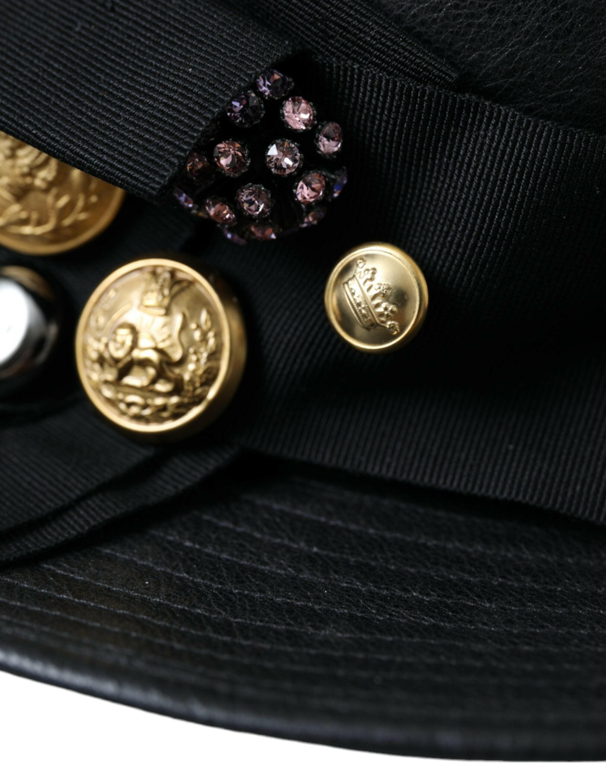 Dolce & Gabbana Black Leather DG Coin Crystal Wide Brim Hat -   -  Dolce & Gabbana. Dolce & Gabbana Black Leather DG Coin Crystal Wide Brim Hat -   -  Dolce & Gabbana.