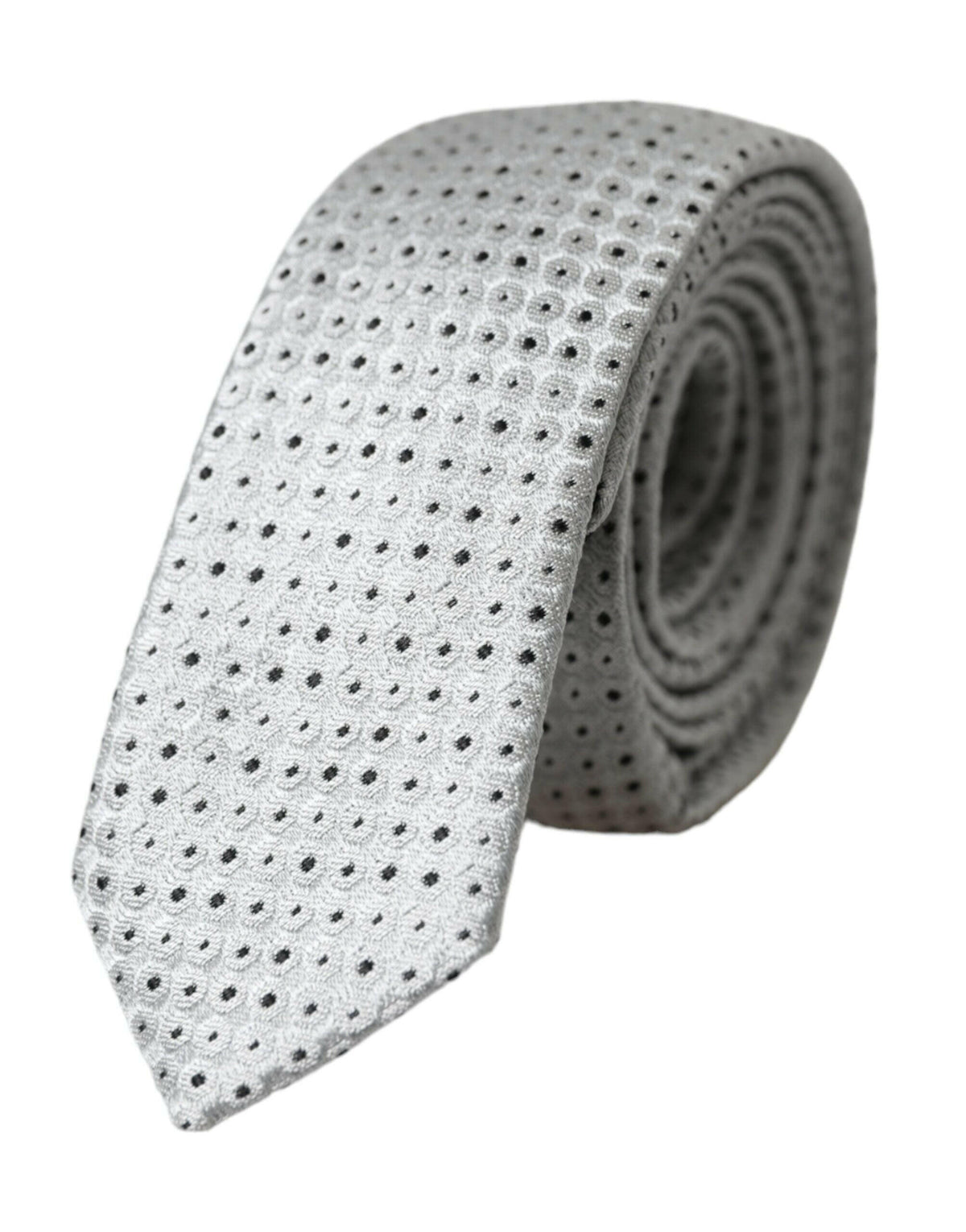 Dolce & Gabbana Light Gray Polka Dot Silk Adjustable Men Tie -  Neckties, Men -  Dolce & Gabbana.