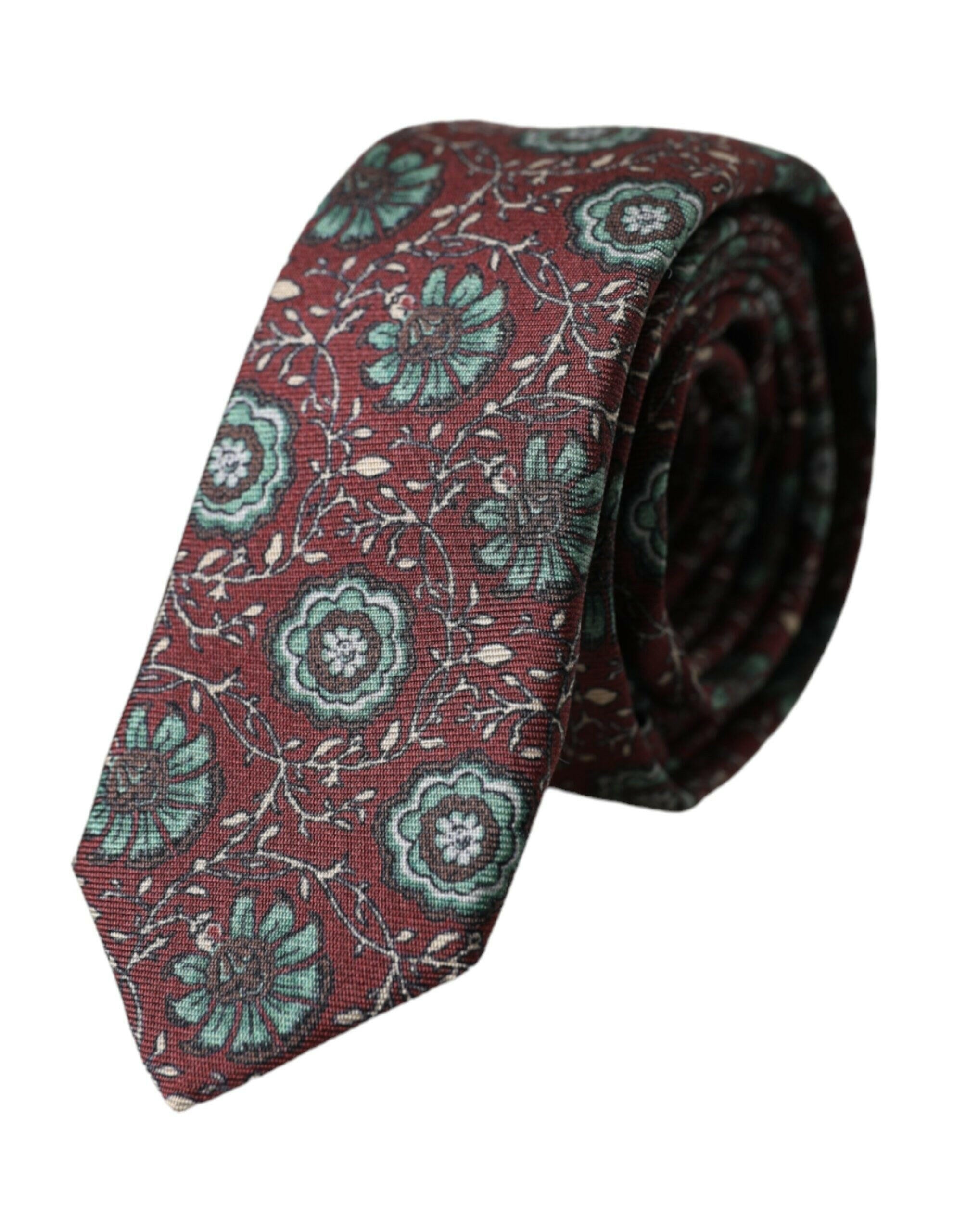 Dolce & Gabbana Maroon Floral 100% Silk Adjustable Men Tie -  Neckties, Men -  Dolce & Gabbana. Dolce & Gabbana Maroon Floral 100% Silk Adjustable Men Tie -  Neckties, Men -  Dolce & Gabbana.