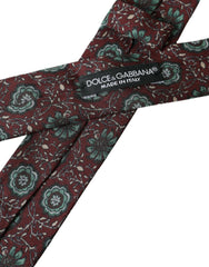 Dolce & Gabbana Maroon Floral 100% Silk Adjustable Men Tie -  Neckties, Men -  Dolce & Gabbana.