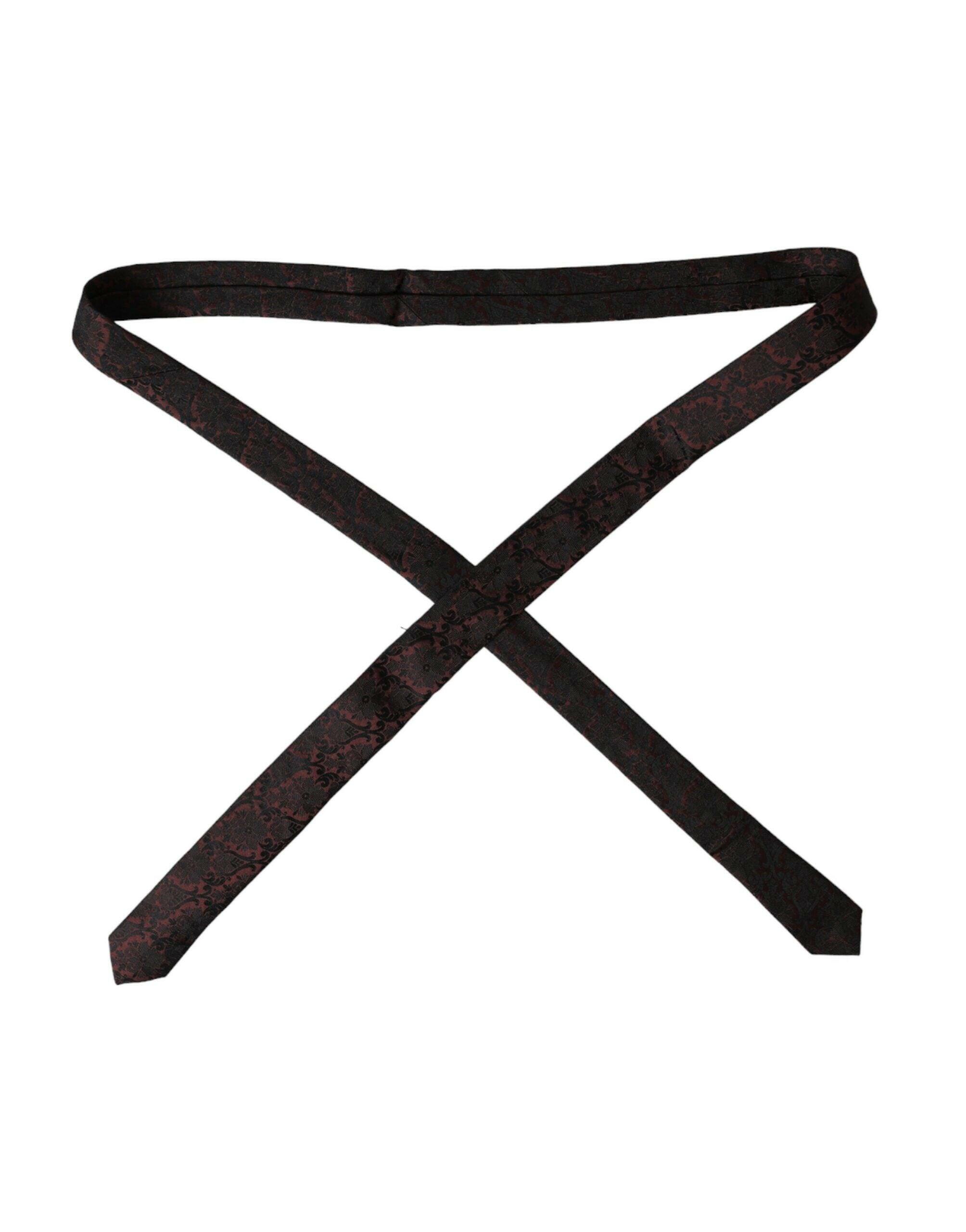 Dolce & Gabbana Maroon Floral Fantasy Silk Adjustable Men Tie -  Neckties, Men -  Dolce & Gabbana. Dolce & Gabbana Maroon Floral Fantasy Silk Adjustable Men Tie -  Neckties, Men -  Dolce & Gabbana.