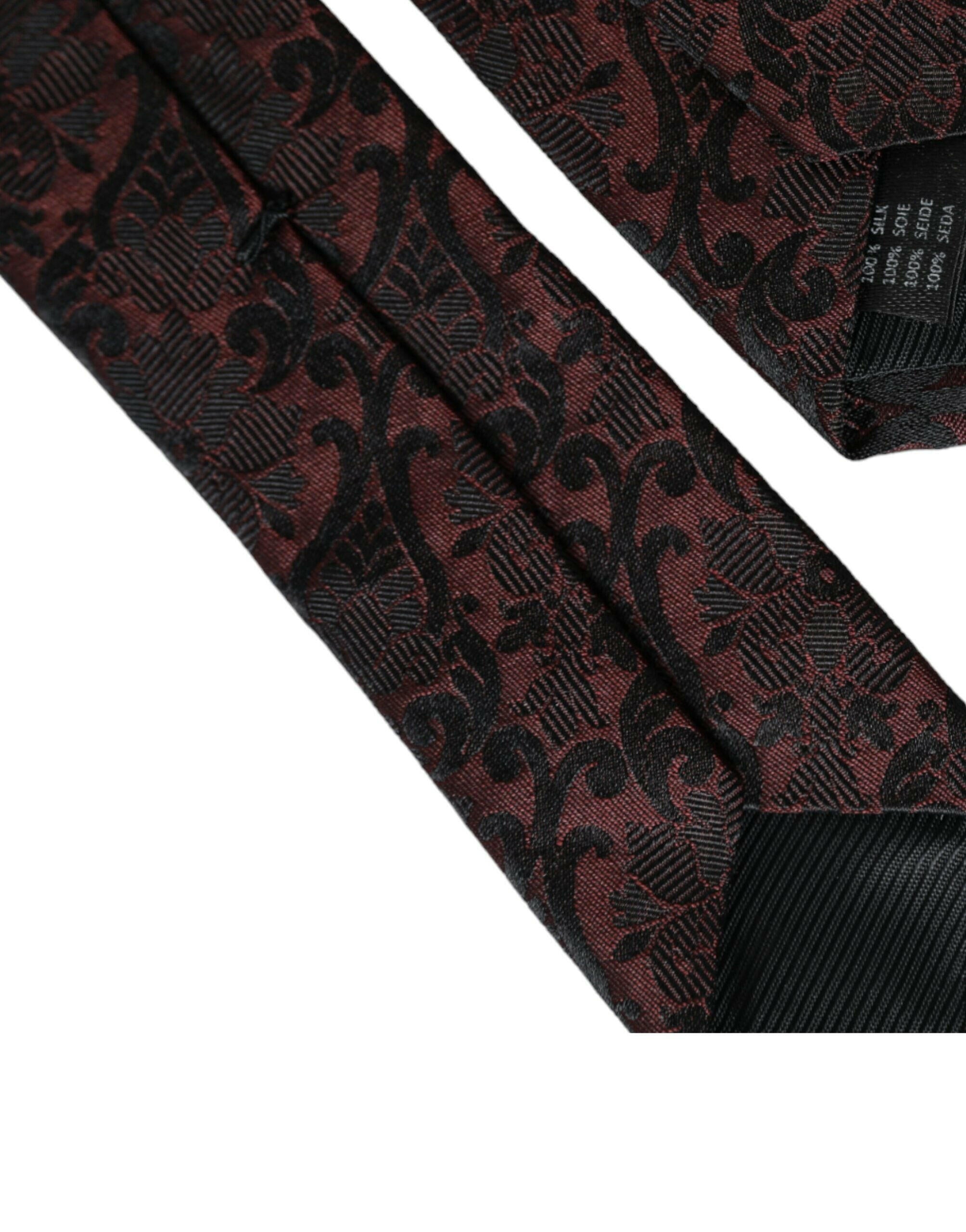 Dolce & Gabbana Maroon Floral Fantasy Silk Adjustable Men Tie -  Neckties, Men -  Dolce & Gabbana. Dolce & Gabbana Maroon Floral Fantasy Silk Adjustable Men Tie -  Neckties, Men -  Dolce & Gabbana.