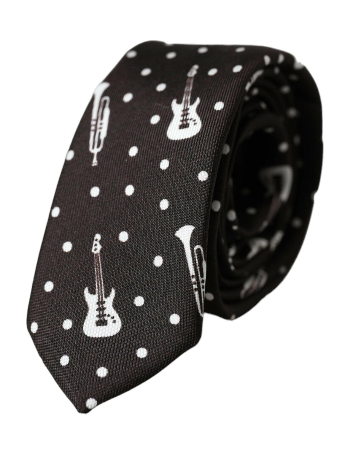 Dolce & Gabbana Black Guitar Print Silk Adjustable Tie -  Neckties, Men -  Dolce & Gabbana.