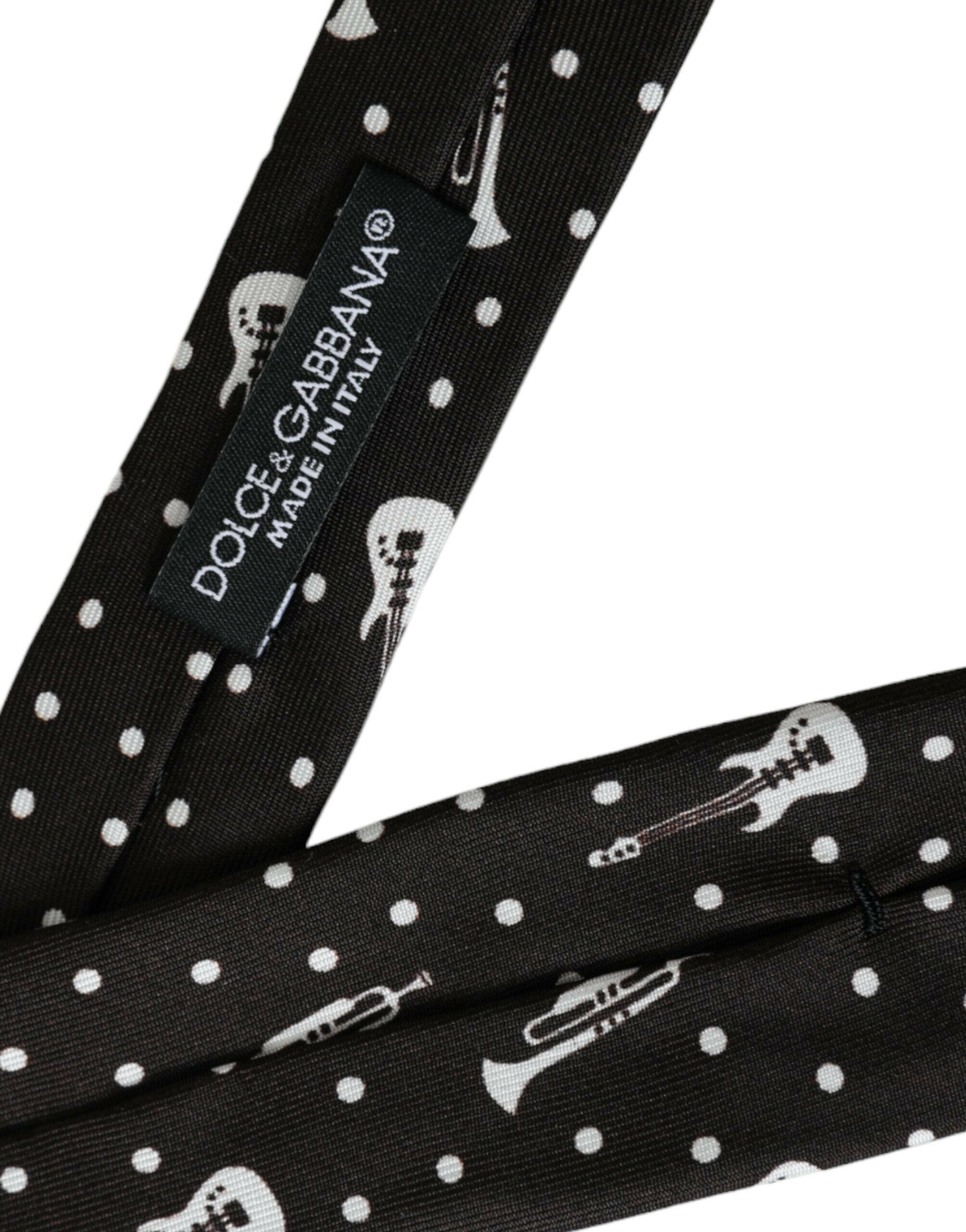 Dolce & Gabbana Black Guitar Print Silk Adjustable Tie -  Neckties, Men -  Dolce & Gabbana. Dolce & Gabbana Black Guitar Print Silk Adjustable Tie -  Neckties, Men -  Dolce & Gabbana.