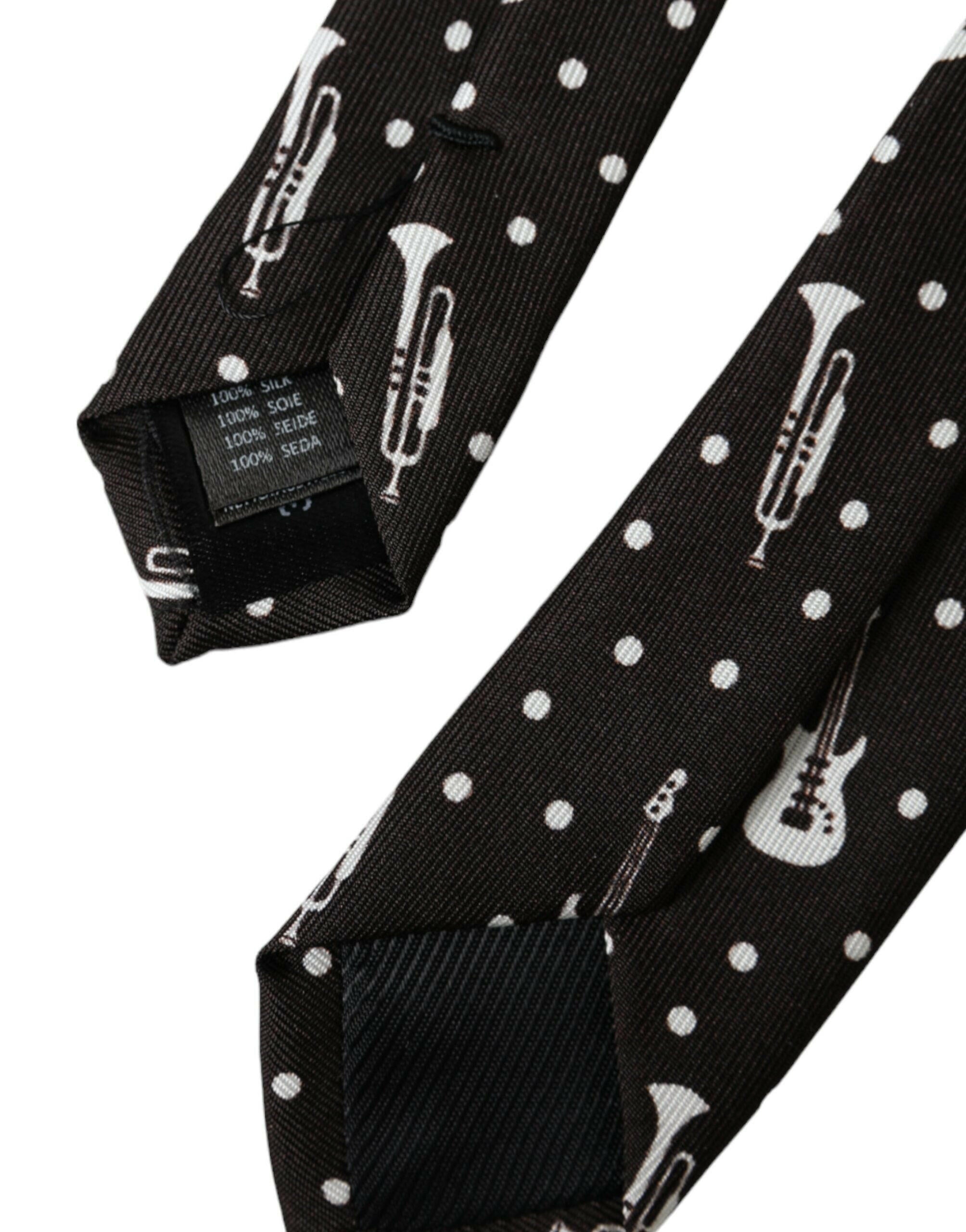 Dolce & Gabbana Black Guitar Print Silk Adjustable Tie -  Neckties, Men -  Dolce & Gabbana. Dolce & Gabbana Black Guitar Print Silk Adjustable Tie -  Neckties, Men -  Dolce & Gabbana.