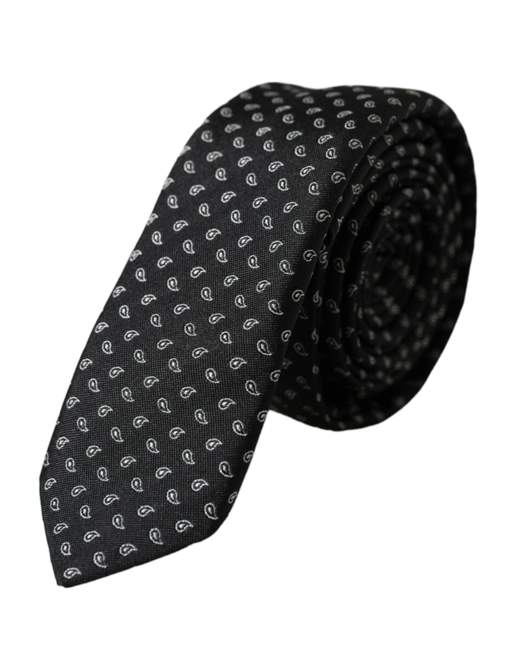 Dolce & Gabbana Black Jacquard Patterned Silk Adjustable Men Tie -  Neckties, Men -  Dolce & Gabbana.
