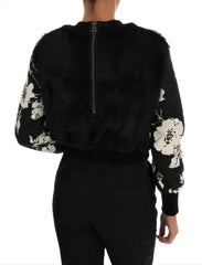 Dolce & Gabbana Black Fur Floral Brocade Zipper Sweater -   -  Dolce & Gabbana.