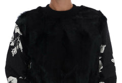 Dolce & Gabbana Black Fur Floral Brocade Zipper Sweater -   -  Dolce & Gabbana.