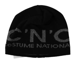 Costume National Black Wool Blend Branded Beanie Hat -   -  Costume National.