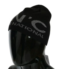 Costume National Black Wool Blend Branded Beanie Hat -   -  Costume National.