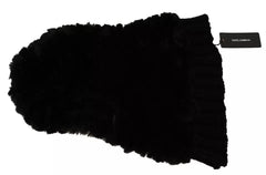 Dolce & Gabbana Black Silver Fox Fur Cashmere Hooded Scarf - - Dolce & Gabbana.