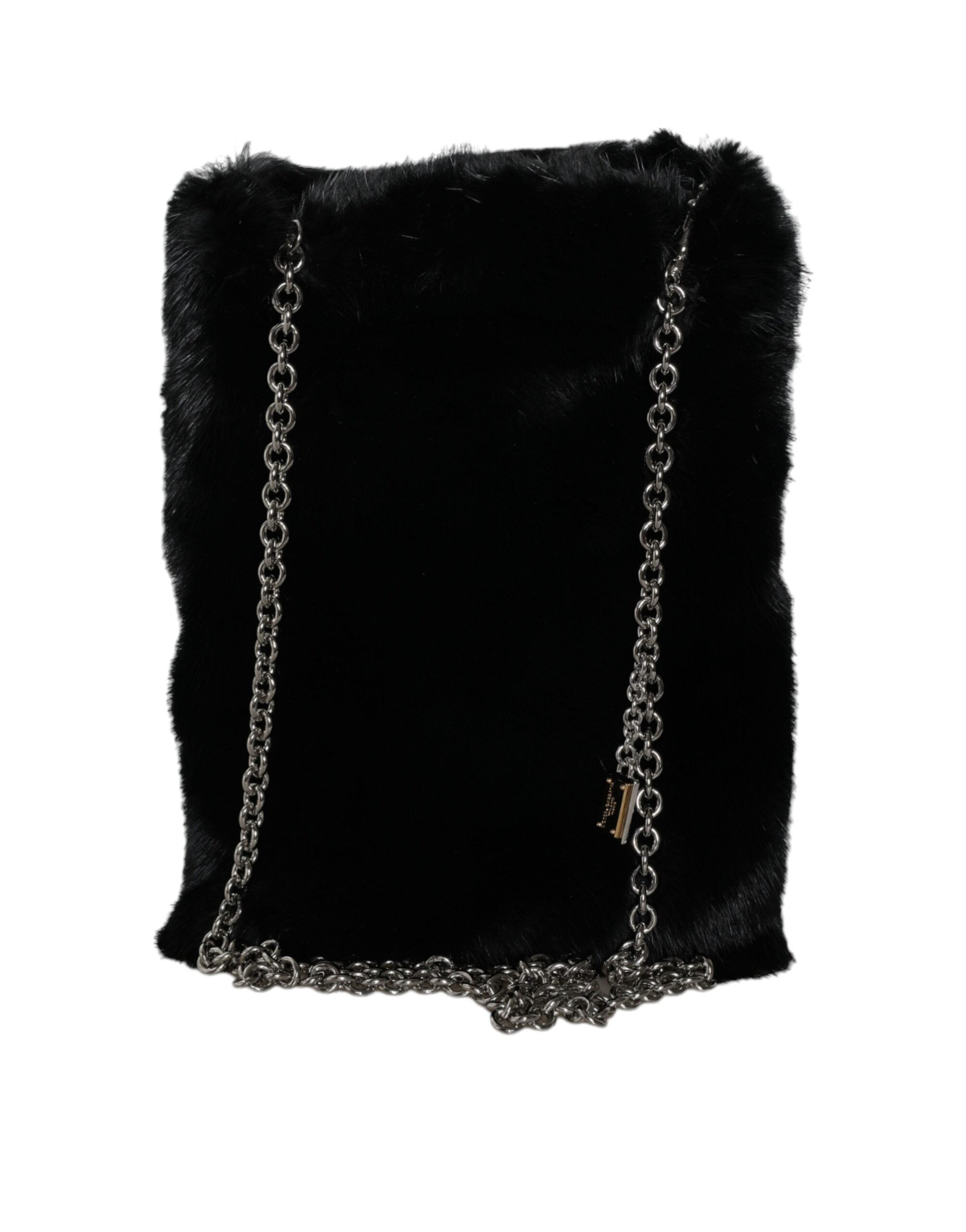 Dolce & Gabbana Black Faux Fur Silver Chain Crossbody Shoulder Purse Bag -  Luxury Cross Body Bag for Women -  Dolce & Gabbana.