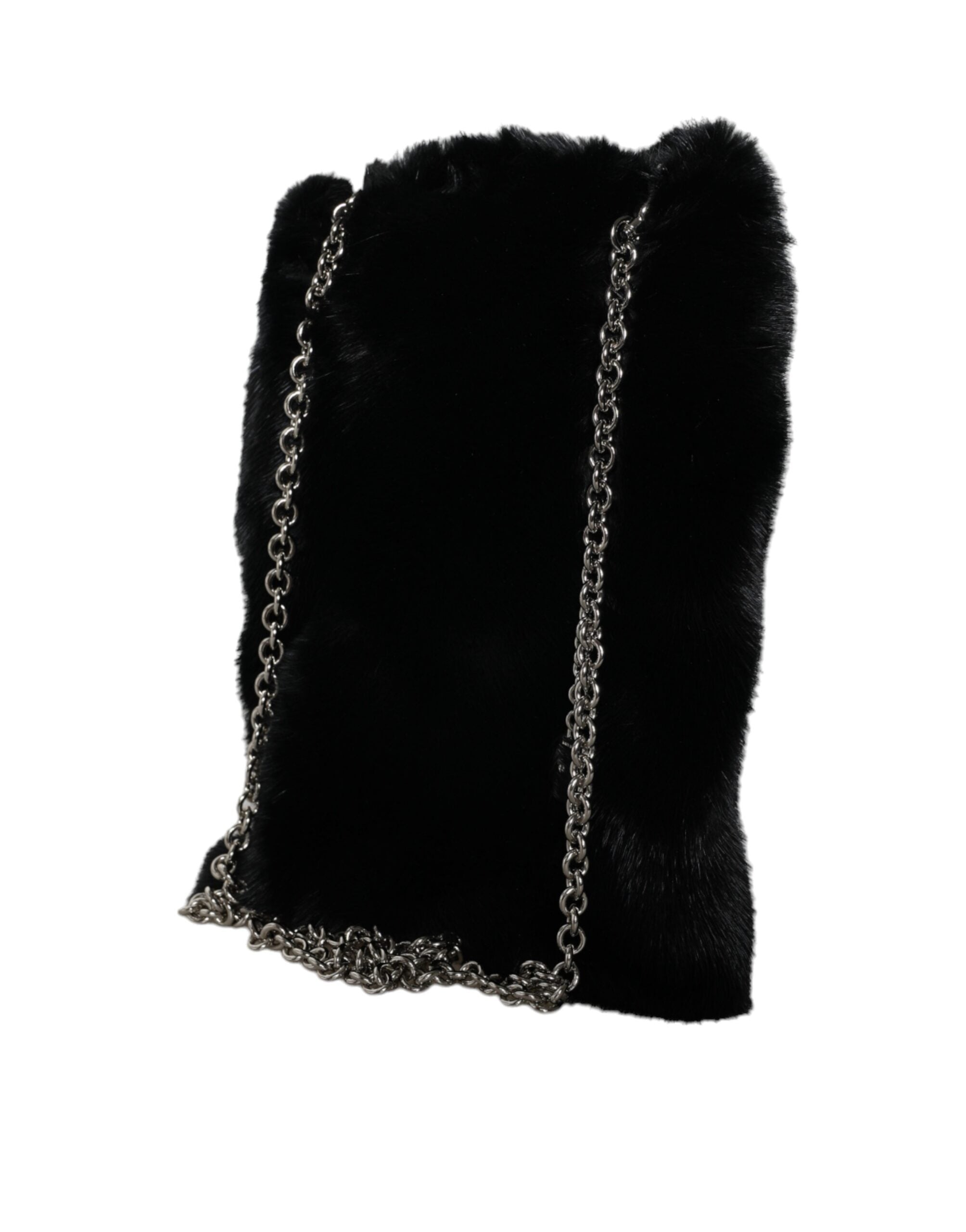 Dolce & Gabbana Black Faux Fur Silver Chain Crossbody Shoulder Purse Bag -  Luxury Cross Body Bag for Women -  Dolce & Gabbana. Dolce & Gabbana Black Faux Fur Silver Chain Crossbody Shoulder Purse Bag -  Luxury Cross Body Bag for Women -  Dolce & Gabbana.