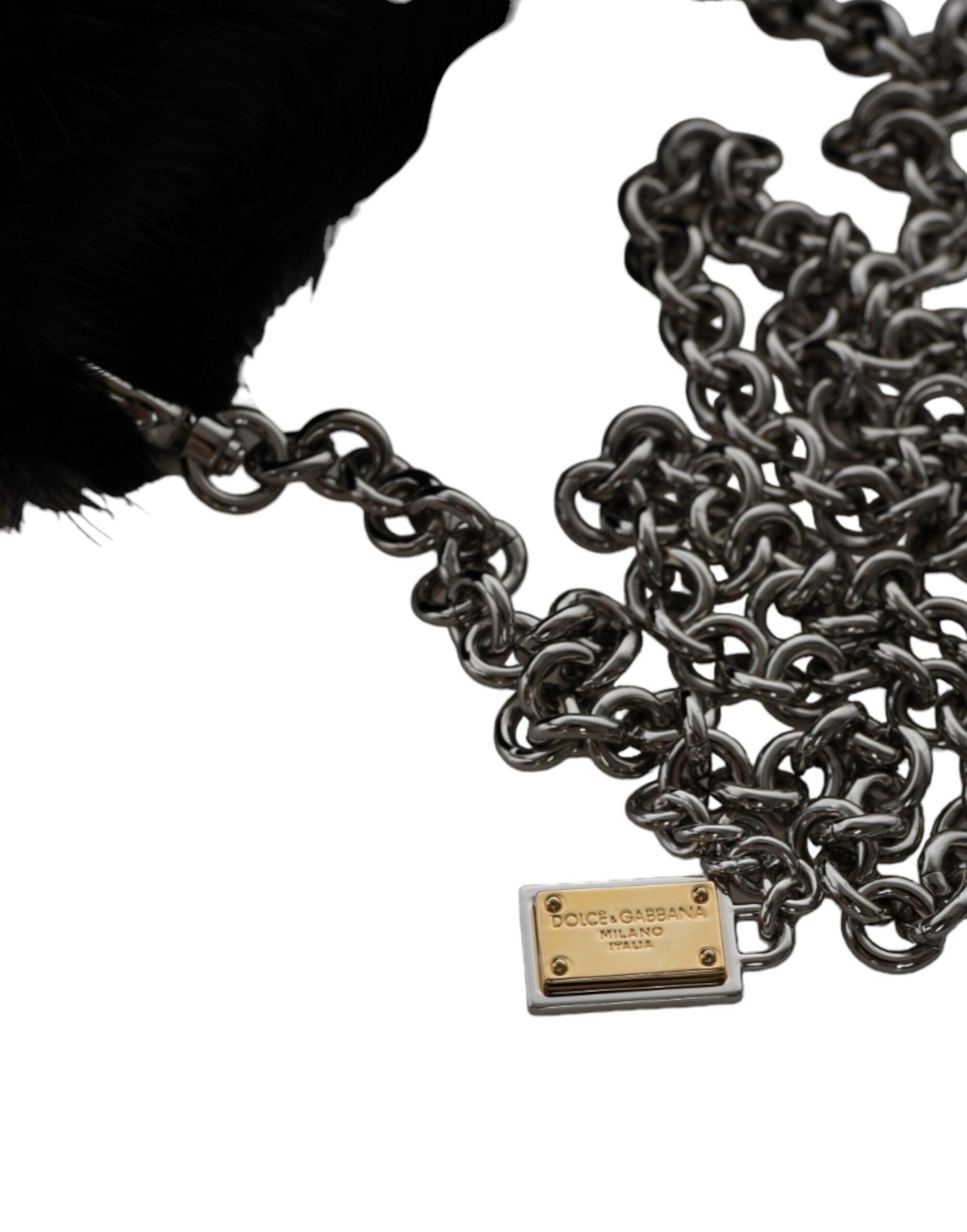 Dolce & Gabbana Black Faux Fur Silver Chain Crossbody Shoulder Purse Bag -  Luxury Cross Body Bag for Women -  Dolce & Gabbana. Dolce & Gabbana Black Faux Fur Silver Chain Crossbody Shoulder Purse Bag -  Luxury Cross Body Bag for Women -  Dolce & Gabbana.