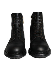 Dolce & Gabbana Black Lace Up Mid Calf Boots Men Shoes -   -  Dolce & Gabbana.