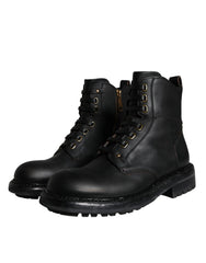 Dolce & Gabbana Black Lace Up Mid Calf Boots Men Shoes -   -  Dolce & Gabbana.