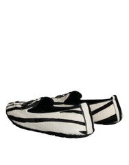 Dolce & Gabbana Black White Calf Fur Slip On Loafers Men Shoes -   -  Dolce & Gabbana.