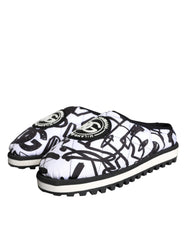 Dolce & Gabbana Black White Quilted Logo Sandals Slides Shoes -   -  Dolce & Gabbana.