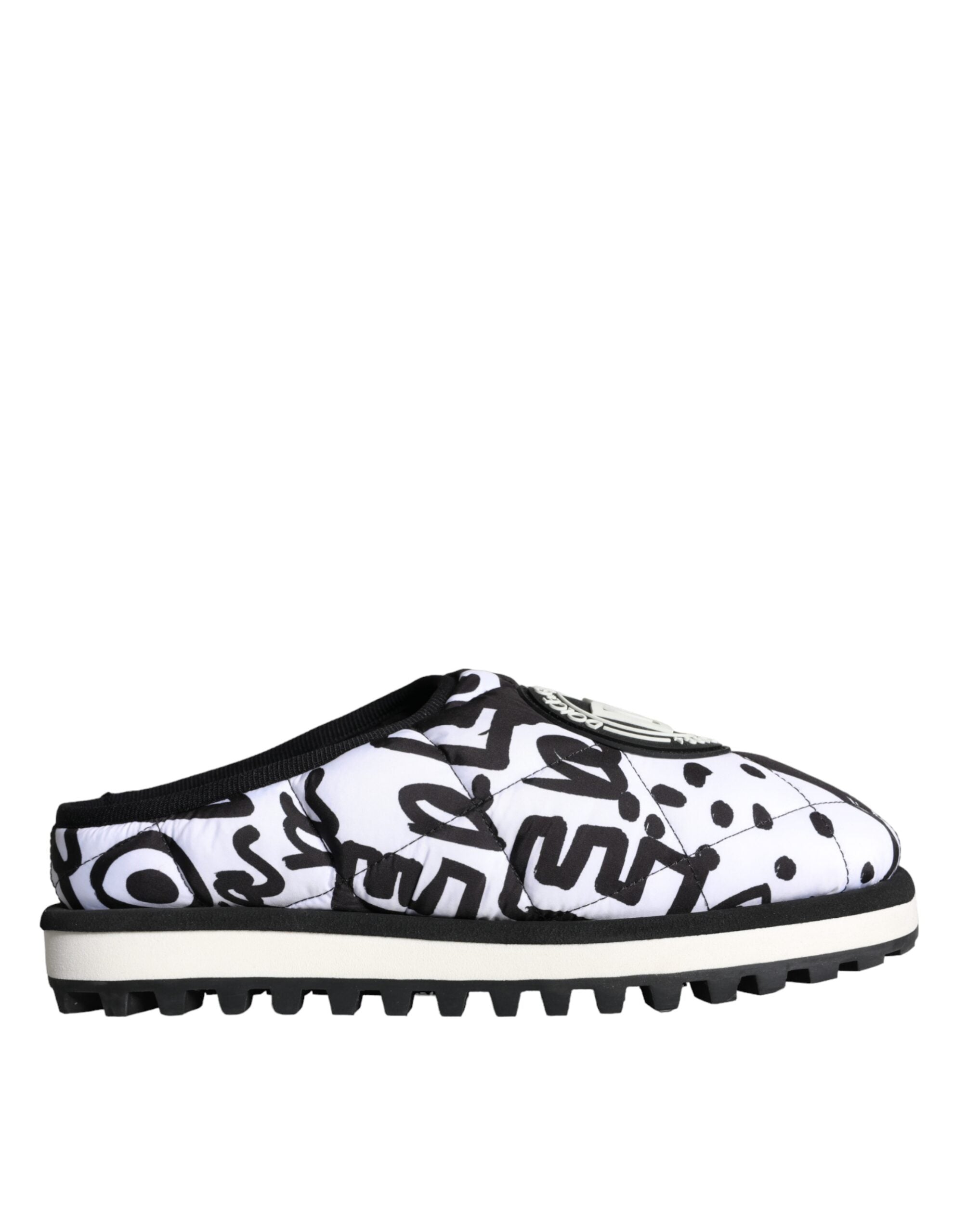 Dolce & Gabbana Black White Quilted Logo Sandals Slides Shoes -   -  Dolce & Gabbana.