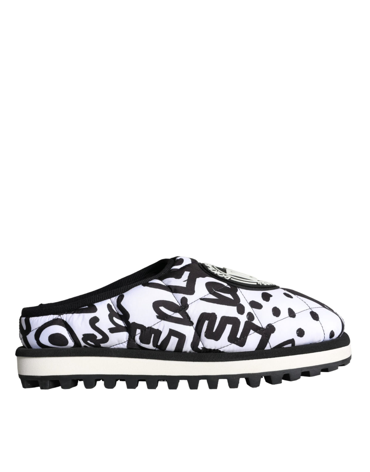 Dolce & Gabbana Black White Quilted Logo Sandals Slides Shoes -   -  Dolce & Gabbana.