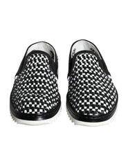 Dolce & Gabbana Black White Weaved Slip On Men Loafers Shoes -   -  Dolce & Gabbana.