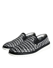 Dolce & Gabbana Black White Weaved Slip On Men Loafers Shoes -   -  Dolce & Gabbana.