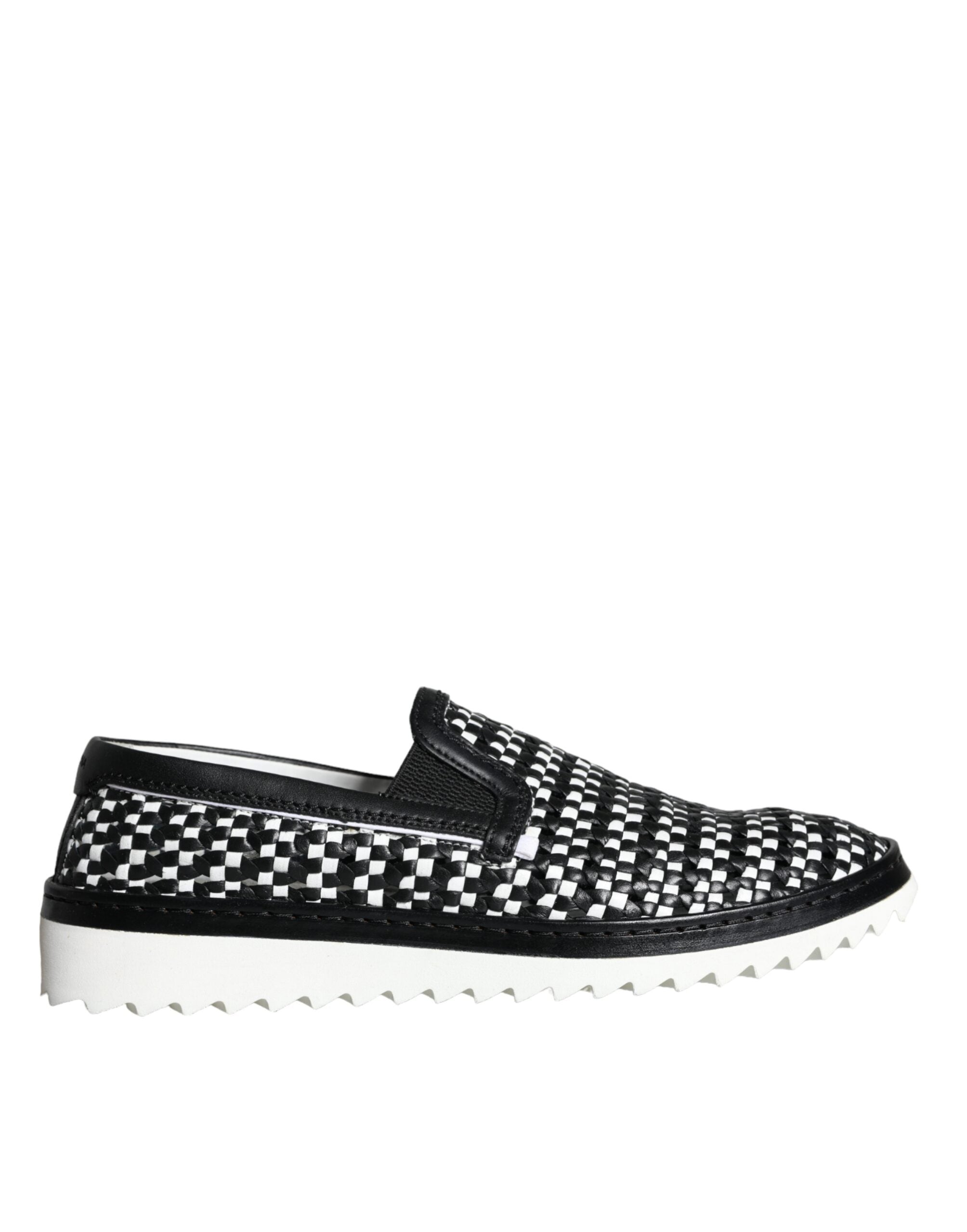 Dolce & Gabbana Black White Weaved Slip On Men Loafers Shoes -   -  Dolce & Gabbana.