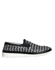 Dolce & Gabbana Black White Weaved Slip On Men Loafers Shoes -   -  Dolce & Gabbana.