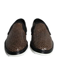 Dolce & Gabbana Brown Black Leather Weaved Men Loafers Shoes -   -  Dolce & Gabbana.