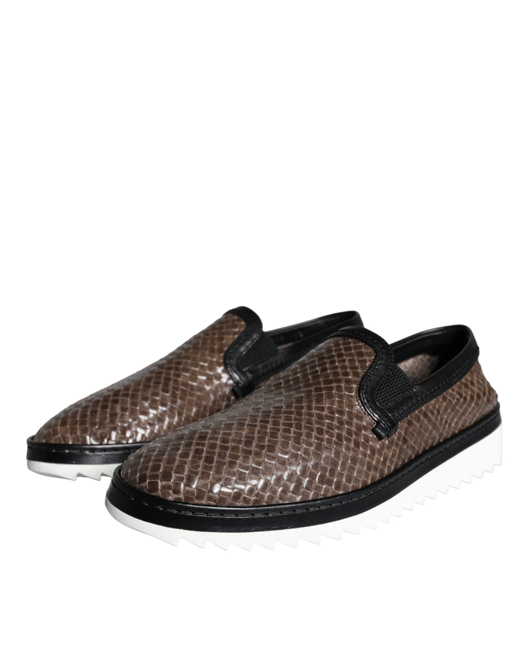 Dolce & Gabbana Brown Black Leather Weaved Men Loafers Shoes -   -  Dolce & Gabbana. Dolce & Gabbana Brown Black Leather Weaved Men Loafers Shoes -   -  Dolce & Gabbana.